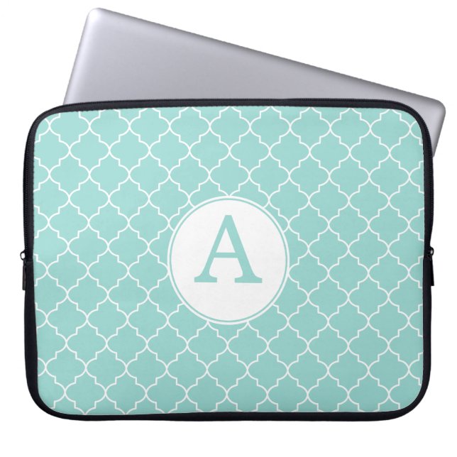 Aqua Lace Monogram laptophoes Laptop Sleeve (Voorkant)