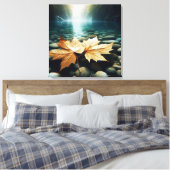 Aqua Leaves Canvas Afdruk (Insitu (Slaapkamer))