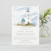 Aqua Lighthouse Mountain Rehearsal Dinner Invite Bedankkaart (Staand voorkant)