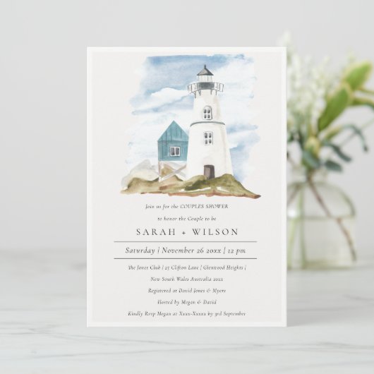 Aqua Lighthouse Mountains Couples Invitation de do (Debout devant)