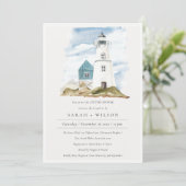 Aqua Lighthouse Mountains Couples Shower Invite Bedankkaart (Staand voorkant)