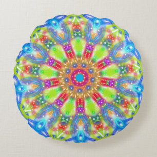 Aqua Limoen Mandala Boho Omkeerbaar Rond Kussen
