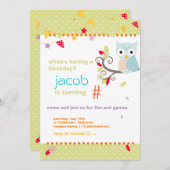 Aqua/Limoen Owl Aangepaste verjaardag Kaart (Voorkant / Achterkant)