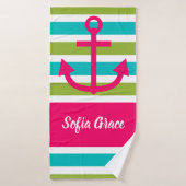 Aqua Limoen Stripes Roze Anchor Aangepaste handdoe Badhanddoek (Badhanddoek)
