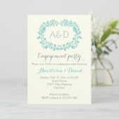 Aqua loof initialen bruiloft verlovingsfeest kaart (Staand voorkant)