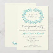 Aqua loof initialen bruiloft verlovingsfeest kaart (Voorkant / Achterkant)