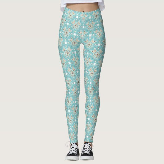 Aqua Mandala Pattern Leggings (Voorkant)