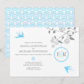 Aqua Marigold Birds Invitations Kaart (Voorkant / Achterkant)