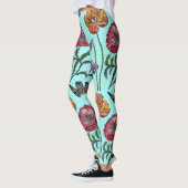 Aqua Medium Poppy Floral Waterverf Leggings (Links)