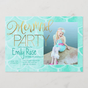 Aqua Mermaid Party   Onder Zee Birthday Foto Kaart