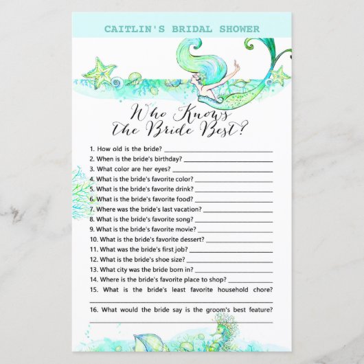 Aqua Mermaid Vrijgezellenfeest Game (Voorkant)