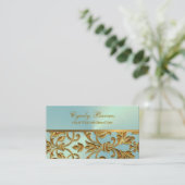 Aqua met Gold Damask Visitekaartje (Staand voorkant)