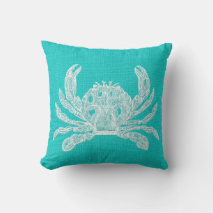 Aqua met White Crab Burlap Kijk Kussen