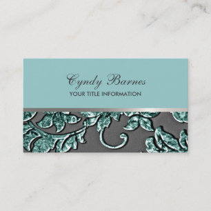 Aqua Metallic Damask Carte de visite