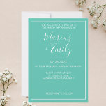 Aqua minimaliste moderne et Faire-part de mariage<br><div class="desc">Joli,  moderne,  minimaliste et tendance faire-part de mariage avec un arrière - plan bleu aqua (le choix de couleur "Cascade" de Pantone 2022) avec des blocs de texte personnalisables blancs dans les polices modernes</div>