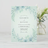 Aqua Mint Bladerige Bruiloft Kaart (Staand voorkant)
