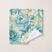 Aqua Mint Blanc Floral (Gant de toilette)
