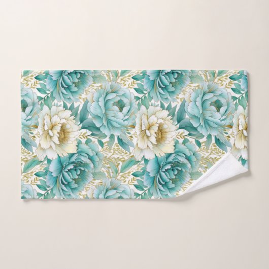 Aqua Mint Blanc Floral (Serviette à main)