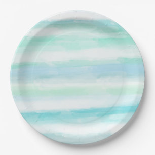 Aqua Mint Blue White Waterverf Stripes Papieren Bordje