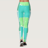 Aqua Mint Couleurs tendance Faux-Batik Leggings (Dos)