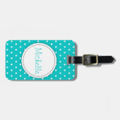 Aqua mint flower polka-punten genaamd bagagelabel (Voorkant horizontaal)