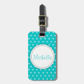 Aqua mint flower polka-punten genaamd bagagelabel (Voorkant verticaal)