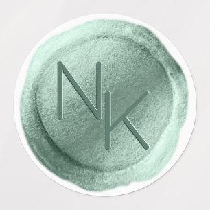 Aqua Mint Folie Wax Seal Initialen Bruiloft Monogr Labels