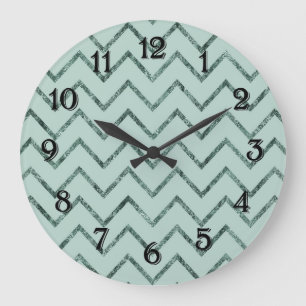 Aqua Mint Glam Chevron Zigzag Strepen Grote Klok