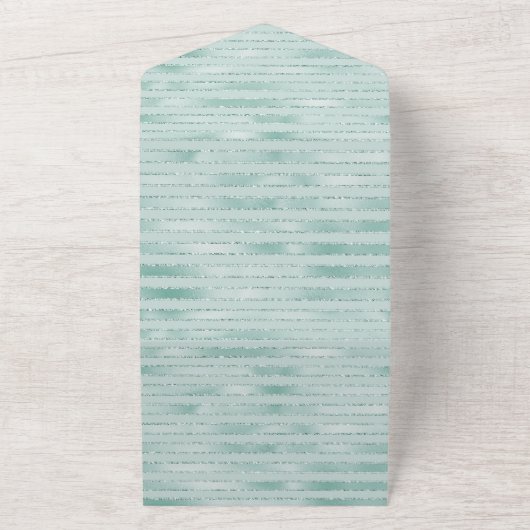 Aqua Mint Glitzy Glitter Stripes All In One Uitnodiging (Buitenkant)