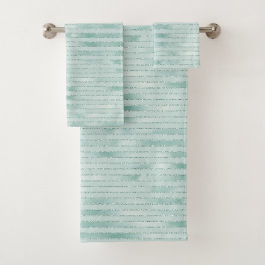  Aqua Mint Glitzy Glitter Stripes      Bad Handdoek (Insitu)