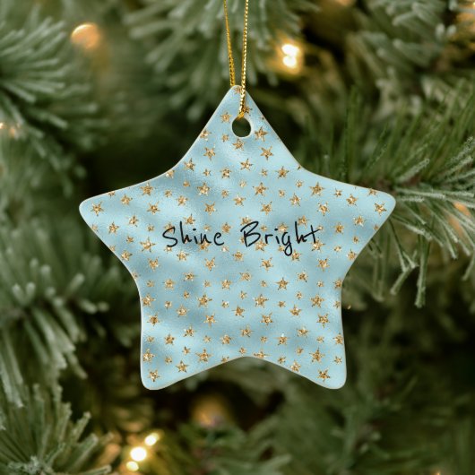 Aqua Mint Gold Glitter Stars Keramisch Ornament (Boom)