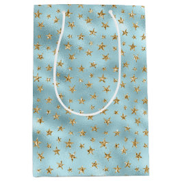 Aqua Mint Gold Glitter Stars Medium Cadeauzakje
