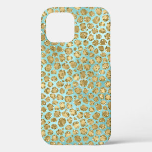 Aqua Mint Gold Glitz Glitter Leopard        iPhone 12 Pro Hoesje