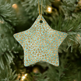 Aqua Mint Gold Glitz Glitter Leopard Keramisch Ornament