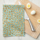 Aqua Mint Gold Glitz Glitter Leopard Theedoek (Quarter Fold)