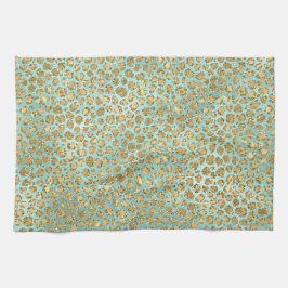 Aqua Mint Gold Glitz Glitter Leopard  Theedoek