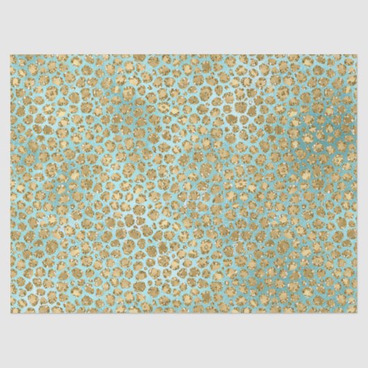 Aqua Mint Gold Glitz Glitter Leopard      Tissuepapier (Voorkant)