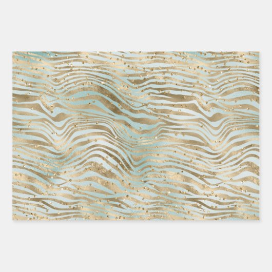 Aqua Mint Gold Glitz Sparkle Zebra Print Inpakpapier Vel (Voorkant)