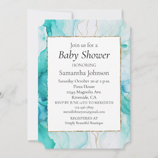 Aqua Mint Goud Wit Marmer Kaart (Voorkant)