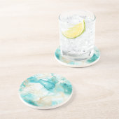 Aqua Mint Goud Wit Marmer Zandsteen Onderzetter (Zijkant)