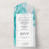 Aqua Mint Goud Witte Marmer All In One Uitnodiging (Binnen)