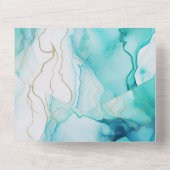 Aqua Mint Goud Witte Marmer All In One Uitnodiging (Achterkant)