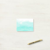 Aqua mint green waterverf penseelstreken persoonli post-it® notes (Op bureau)