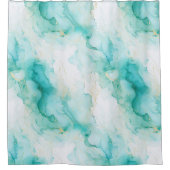 Aqua Mint Groen Goud Wit Marmer Douchegordijn (Voorkant)