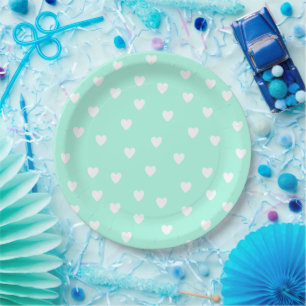 Aqua Mint met Cute White Hearts Patroon Papieren Bordje
