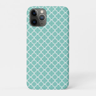 Aqua Mint Quatrefoil Patroon iPhone 11 Pro Hoesje
