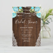 Aqua Mint Rustic String Light Floral Vrijgezellenf Kaart (Staand voorkant)