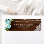 Aqua Mint Rustic Wood String Lights Floral Adres Etiket (Insitu)