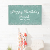 Aqua Mint Silver Diamond Glitter Happy Birthday Spandoek (Insitu)