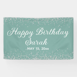 Aqua Mint Silver Diamond Glitter Happy Birthday Spandoek